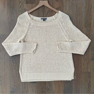 Vince Raglan Cotton Blend Round Neck Knit Sweater in Buttermilk Ivory Small